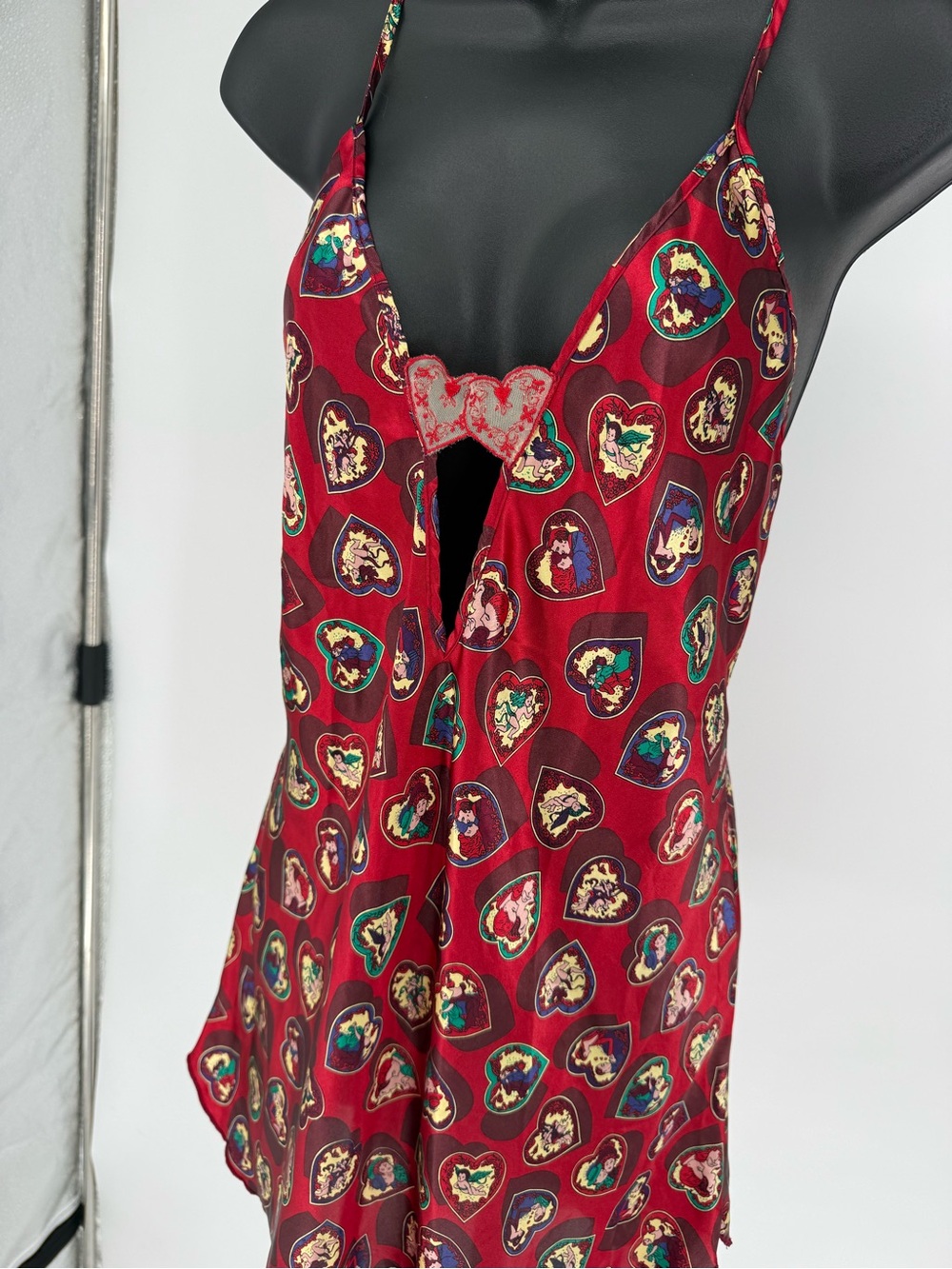 VTG Women’s Red Heart Printed Slip Dress szM - Picture 6 of 12